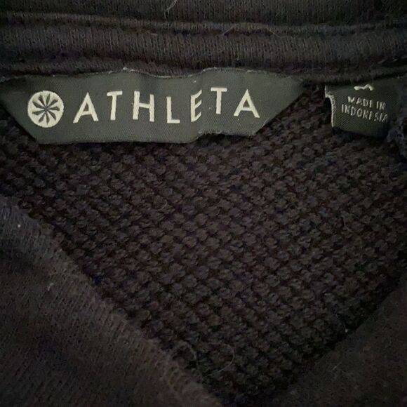 Athleta | Black French Terry Raw Hem Pullover Hoodie Pocket Sweatshirt | M - Picture 4 of 6